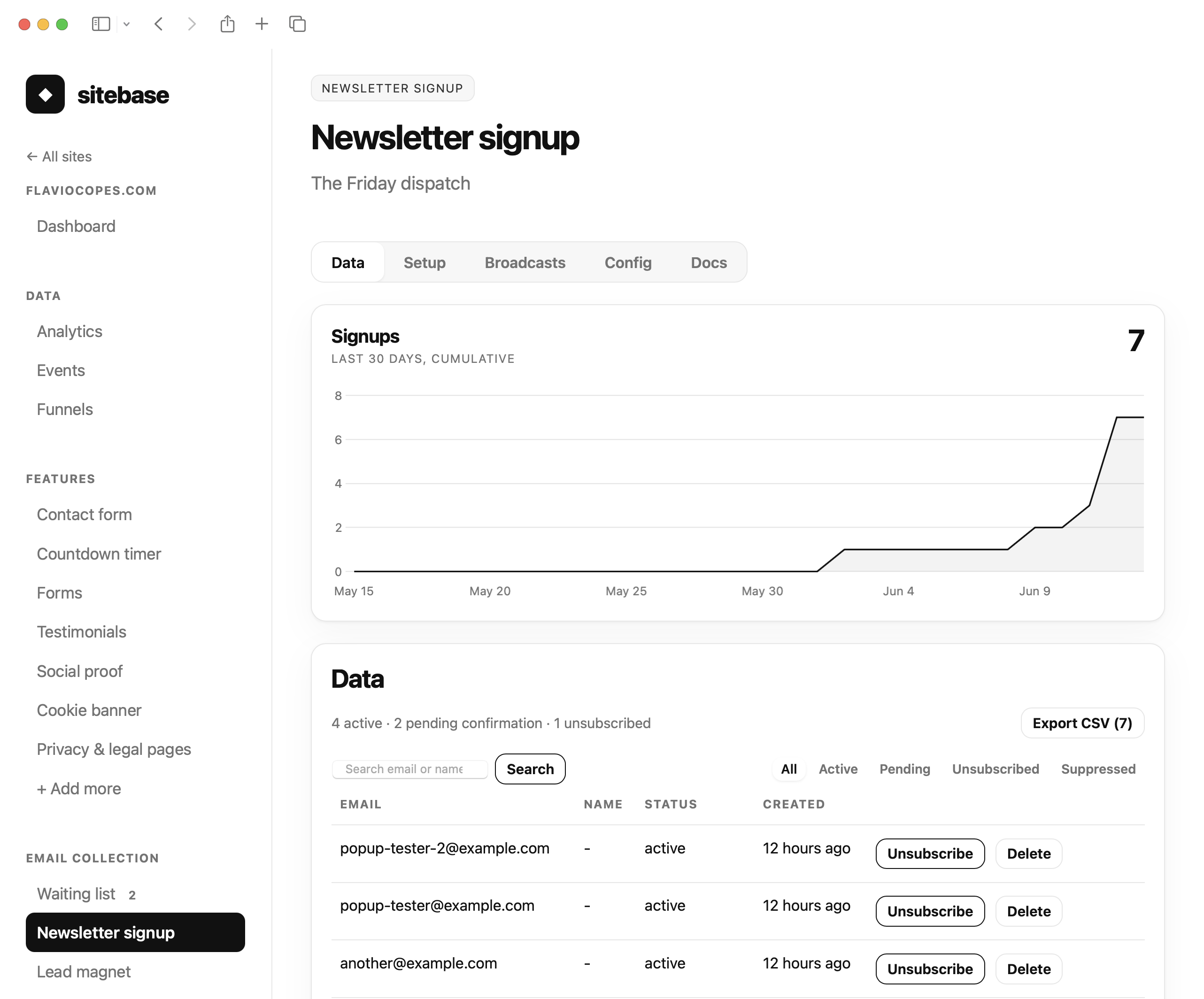 Sitebase dashboard